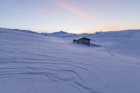 Isolated house in the snow, Riksgransen, Abisko, Kiruna Municipality, Norrbotten County, Lapland, Sweden